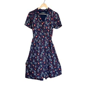 Modcloth Bird Print Wrap Dress Short Sleeve Blue Dress Size Small